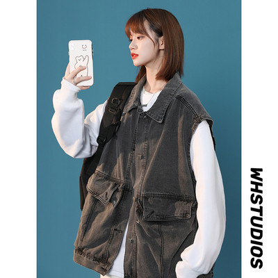 Vesta lata din denim cu buzunar