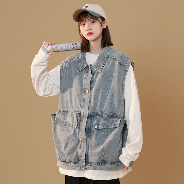 Vesta lata din denim cu buzunar