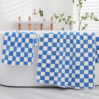 Ručnik za kupanje od koraljnog flisa Navlake za šahovnicu Mekani upijajući ručnik Kupaonski ručnik Suha traka za kosu Kapa Ručnik Dnevne potrepštine Kupaonica