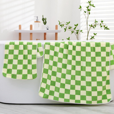 Ručnik za kupanje od koraljnog flisa Navlake za šahovnicu Mekani upijajući ručnik Kupaonski ručnik Suha traka za kosu Kapa Ručnik Dnevne potrepštine Kupaonica