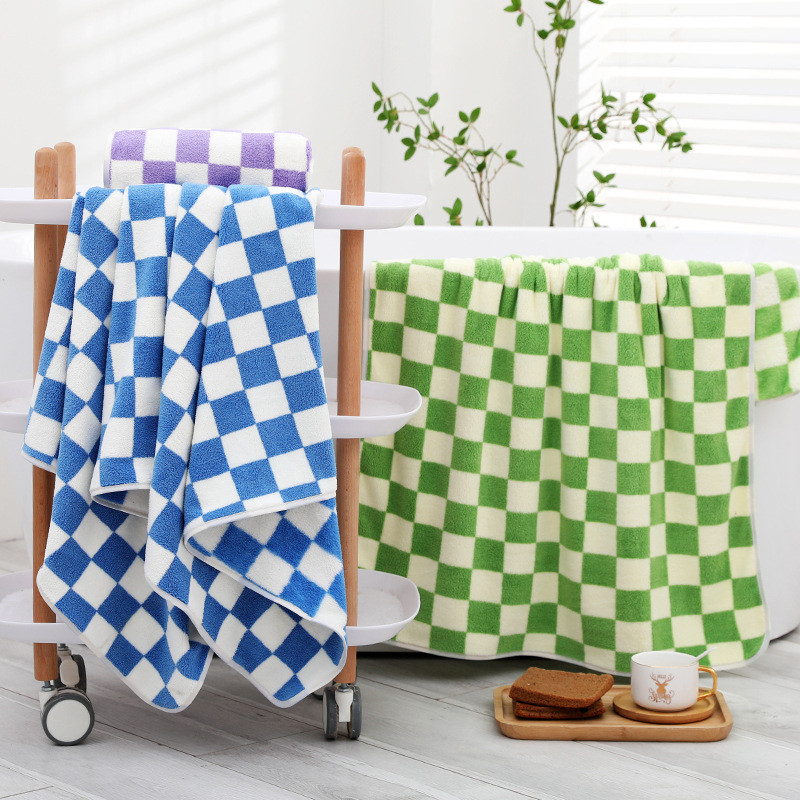 Ručnik za kupanje od koraljnog flisa Navlake za šahovnicu Mekani upijajući ručnik Kupaonski ručnik Suha traka za kosu Kapa Ručnik Dnevne potrepštine Kupaonica