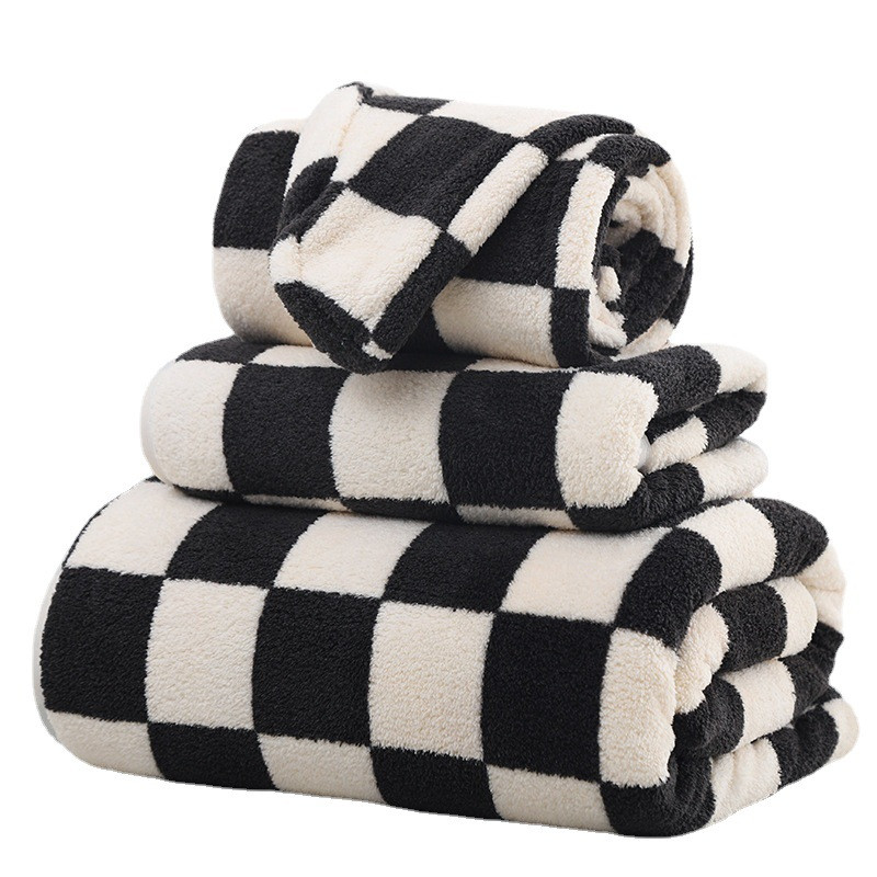 Ručnik za kupanje od koraljnog flisa Navlake za šahovnicu Mekani upijajući ručnik Kupaonski ručnik Suha traka za kosu Kapa Ručnik Dnevne potrepštine Kupaonica