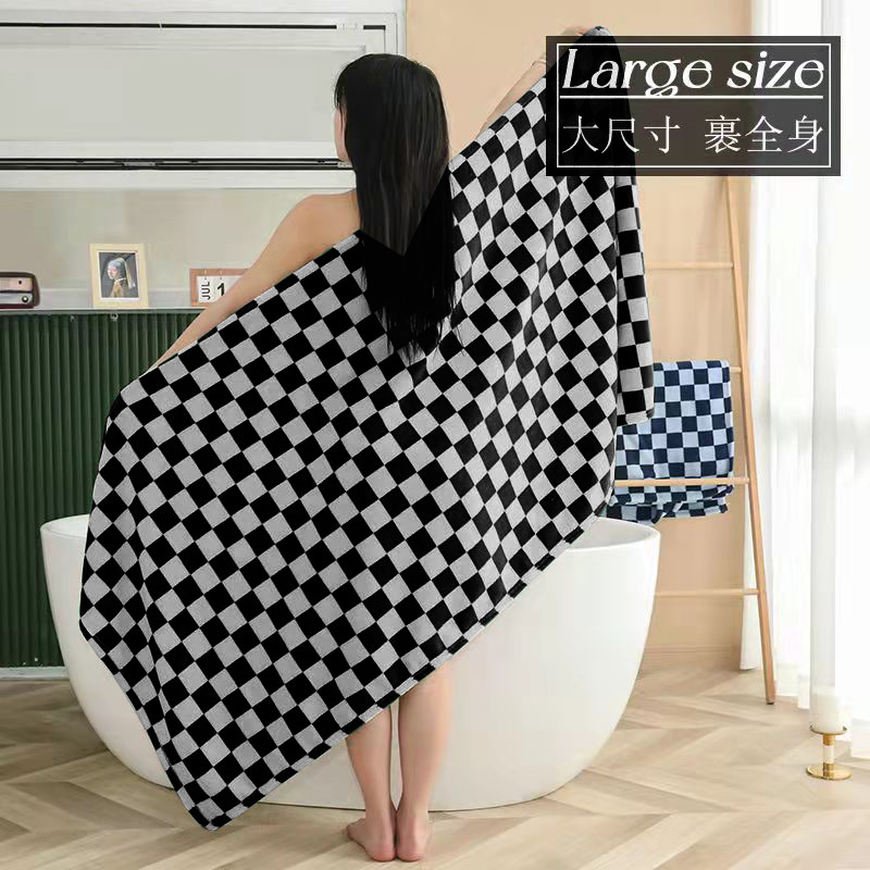 Ručnik za kupanje od koraljnog flisa Navlake za šahovnicu Mekani upijajući ručnik Kupaonski ručnik Suha traka za kosu Kapa Ručnik Dnevne potrepštine Kupaonica