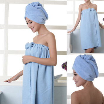 Мека микрофибърна магическа абсорбираща суха спа кърпа за баня Плажен халат + шапка за жени и момичета