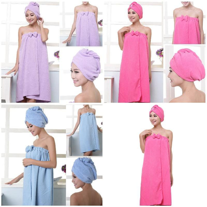 Puha mikroszálas Magic nedvszívó száraz spa fürdőlepedő strandfürdőköpeny+sapka női lányoknak