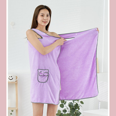 Prosop de baie din lână moale de corali magic, purtabilă, cu bretele pentru adulți, fustă de baie, bentiță, uscător de păr, șapcă de duș