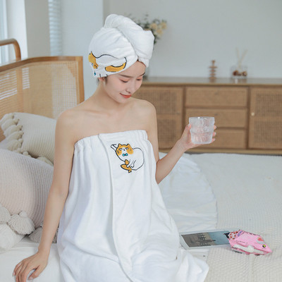 Hajtörölköző pakolás és fürdőköpeny szett, mikroszálas törölköző aranyos macska puha polár frottír fürdőtakaróval nőknek és gyereklányoknak