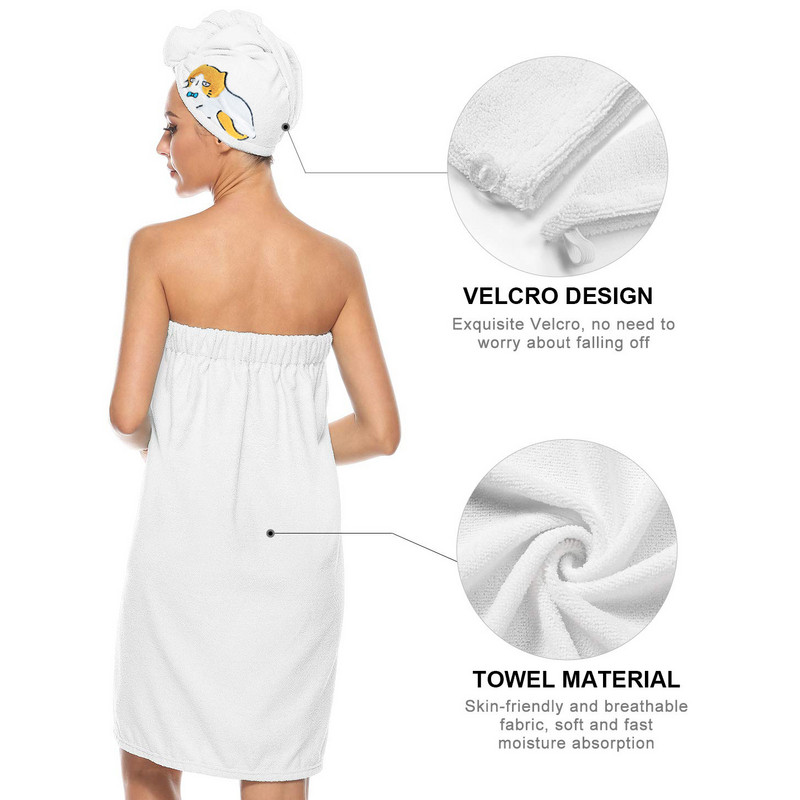 Hajtörölköző pakolás és fürdőköpeny szett, mikroszálas törölköző aranyos macska puha polár frottír fürdőtakaróval nőknek és gyereklányoknak