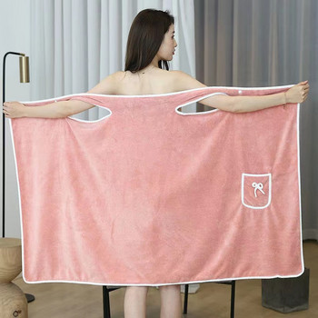 Дамска модна мека коралова поларена кърпа за баня Бързосъхнеща пола за баня, обгръщаща гърдите рокля за баня