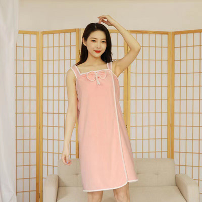 Moteriška madinga, minkšta koralų vilna, nešiojamas rankšluostis, greitai džiūstantis chalatas, apvyniojamas krūtinės suknele