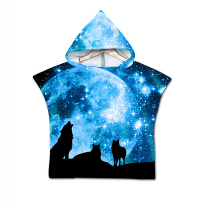 Žuvies skalės 3D spausdinimo vilkas su mėnulio raštu paplūdimio rankšluostis kūdikiams su gobtuvu kūdikių vonios rankšluostis berniukams mergaitėms minkštas vonios rankšluostis