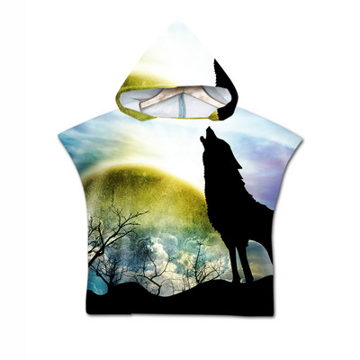 Žuvies skalės 3D spausdinimo vilkas su mėnulio raštu paplūdimio rankšluostis kūdikiams su gobtuvu kūdikių vonios rankšluostis berniukams mergaitėms minkštas vonios rankšluostis