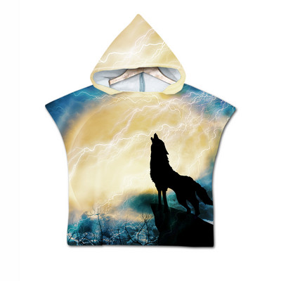 Žuvies skalės 3D spausdinimo vilkas su mėnulio raštu paplūdimio rankšluostis kūdikiams su gobtuvu kūdikių vonios rankšluostis berniukams mergaitėms minkštas vonios rankšluostis