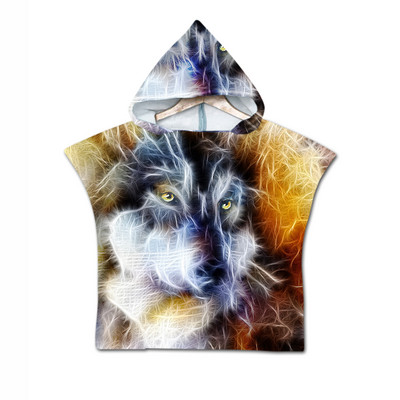 Žuvies skalės 3D spausdinimo vilkas su mėnulio raštu paplūdimio rankšluostis kūdikiams su gobtuvu kūdikių vonios rankšluostis berniukams mergaitėms minkštas vonios rankšluostis