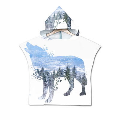 Žuvies skalės 3D spausdinimo vilkas su mėnulio raštu paplūdimio rankšluostis kūdikiams su gobtuvu kūdikių vonios rankšluostis berniukams mergaitėms minkštas vonios rankšluostis