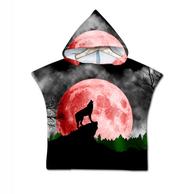 Žuvies skalės 3D spausdinimo vilkas su mėnulio raštu paplūdimio rankšluostis kūdikiams su gobtuvu kūdikių vonios rankšluostis berniukams mergaitėms minkštas vonios rankšluostis