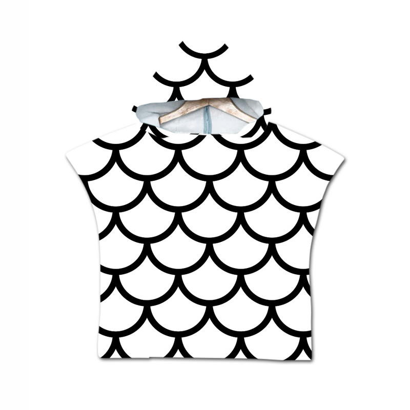 Žuvies skalės 3D spausdinimo vilkas su mėnulio raštu paplūdimio rankšluostis kūdikiams su gobtuvu kūdikių vonios rankšluostis berniukams mergaitėms minkštas vonios rankšluostis