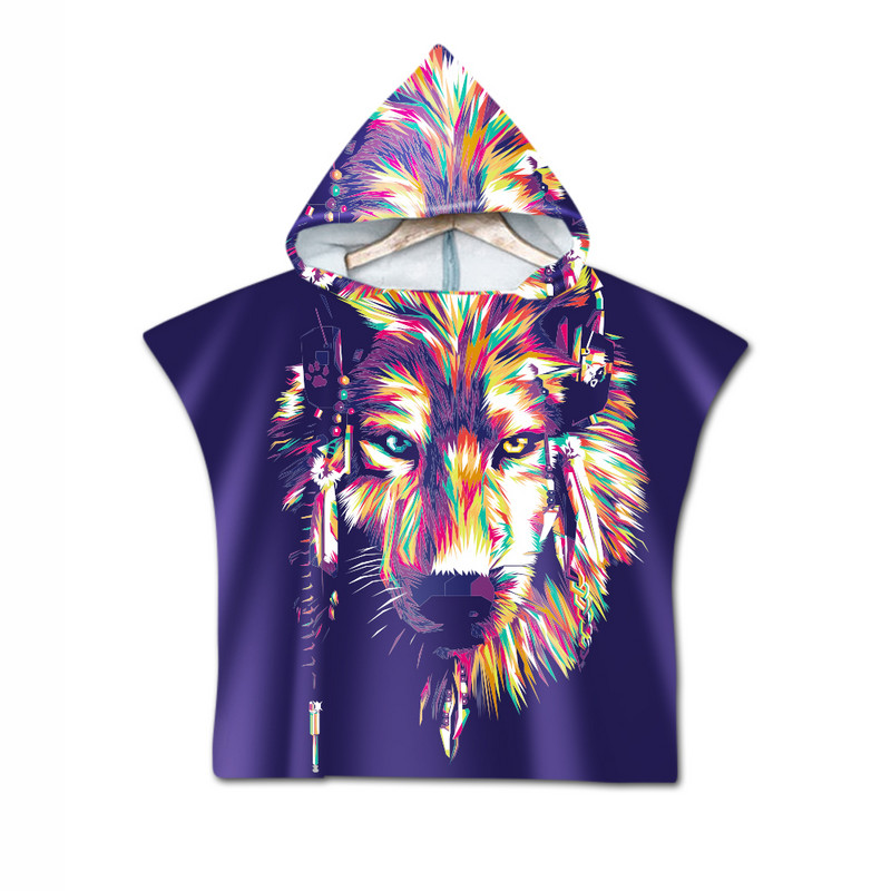 Žuvies skalės 3D spausdinimo vilkas su mėnulio raštu paplūdimio rankšluostis kūdikiams su gobtuvu kūdikių vonios rankšluostis berniukams mergaitėms minkštas vonios rankšluostis