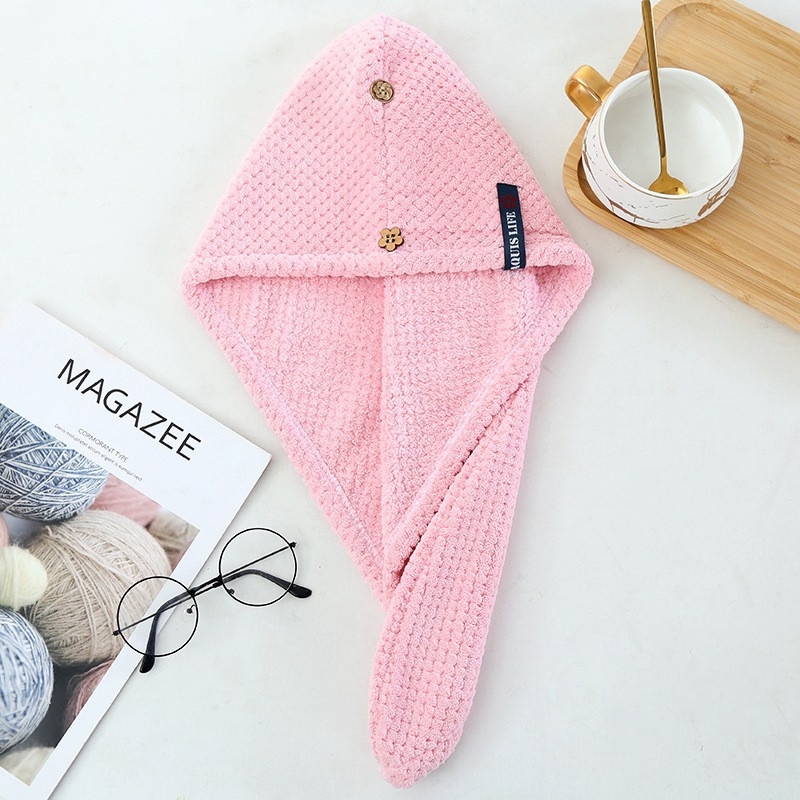 Mikropluošto sausų plaukų rankšluostis super sugeriantis greitai džiūstantis Aldult Child ilgų plaukų dušo kepuraitė turbanas su mygtukais vienspalvis