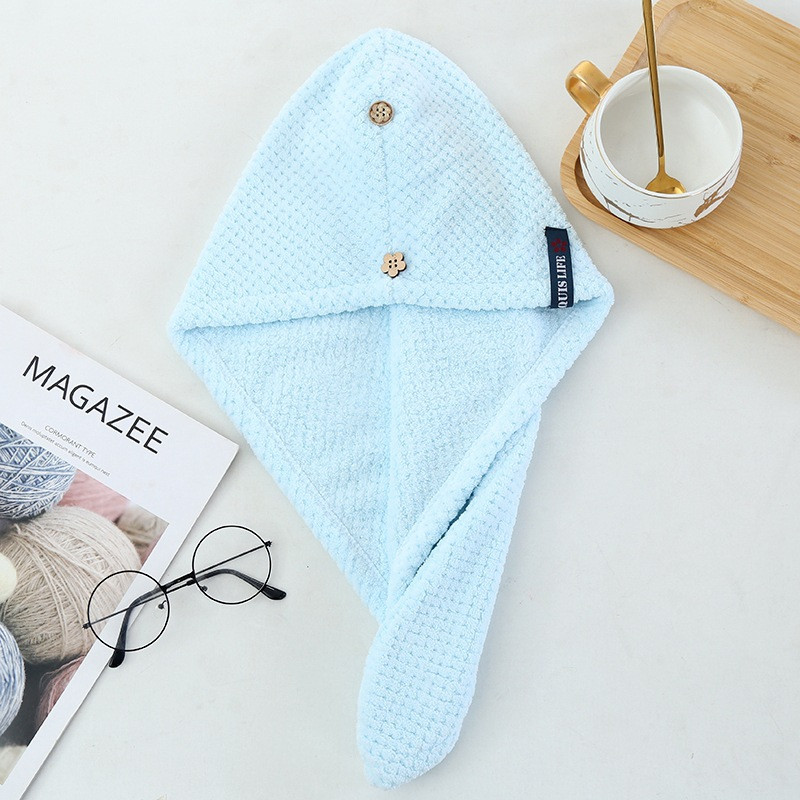 Mikropluošto sausų plaukų rankšluostis super sugeriantis greitai džiūstantis Aldult Child ilgų plaukų dušo kepuraitė turbanas su mygtukais vienspalvis