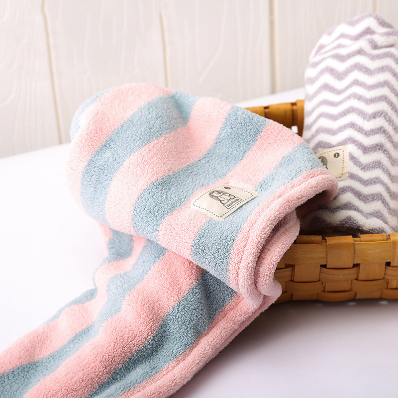 Moteriškos koralinės vilnos sausų plaukų kepuraitė sugerianti dryžuota rankšluosčiai Vonios rankšluosčių skalbimo šluostė dušo voniai Mikropluošto Namai