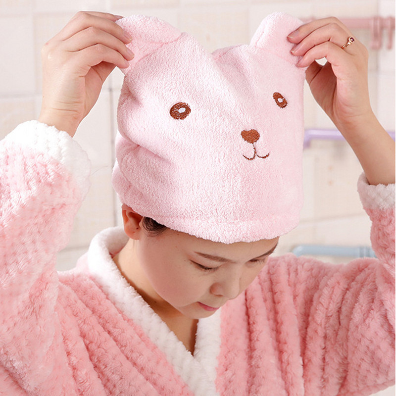 Nou șapcă pentru păr uscat Prosop puternic absorbant, drăguț, pălărie de urs, cu uscare rapidă, înveliș pentru cap de desene animate, duș moale
