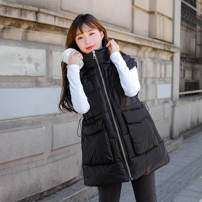 Vestă casual cu fermoar de lungime medie pentru femei