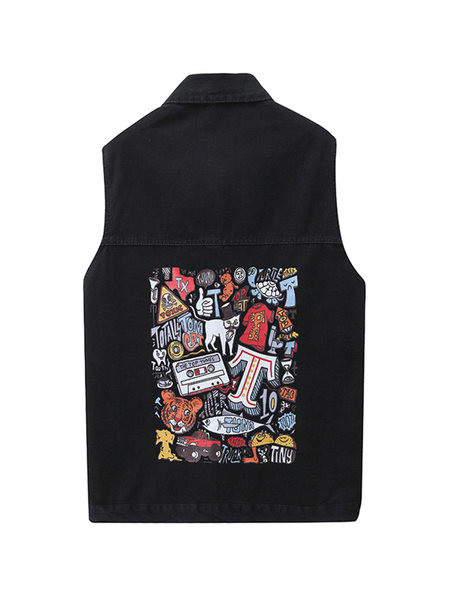 Vesta din denim cu model lat cu imprimeu