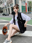 Vestă de damă din denim de lungime mijlocie cu motive rupte