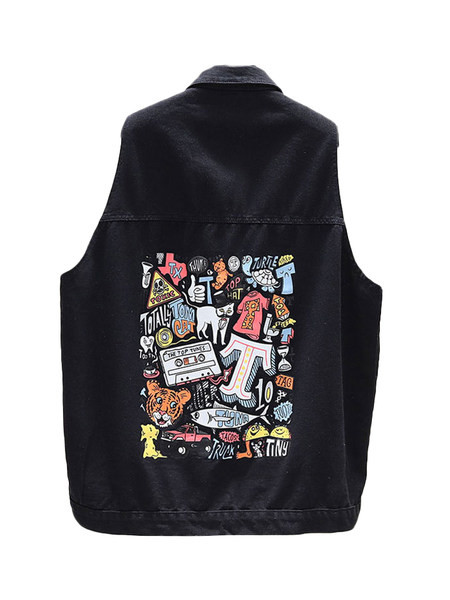 Ženski traper prsluk s printom srednje dužine