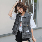 Moteriška džinsinė liemenė su didele kišene