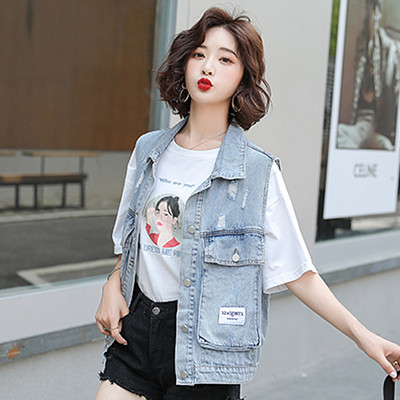 Moteriška džinsinė liemenė su didele kišene