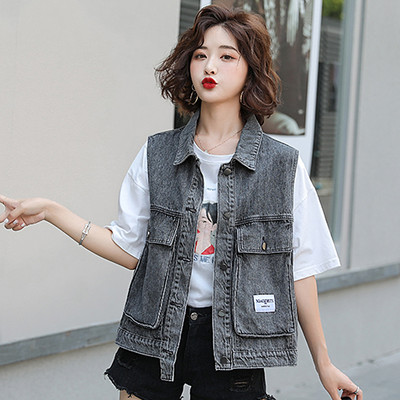 Moteriška džinsinė liemenė su didele kišene