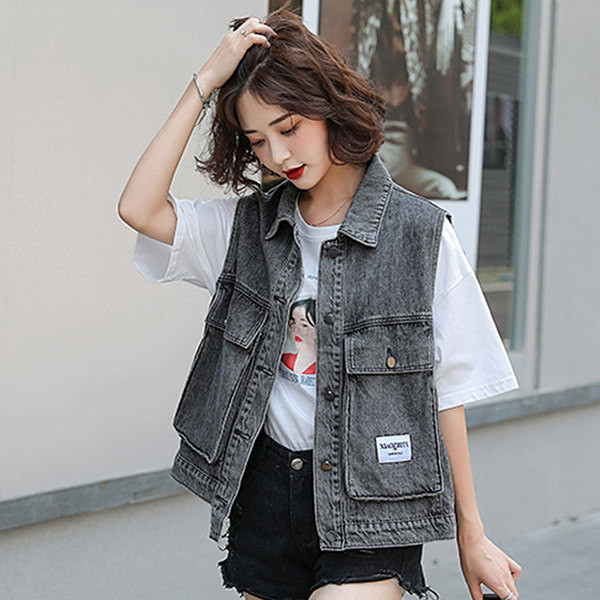 Moteriška džinsinė liemenė su didele kišene