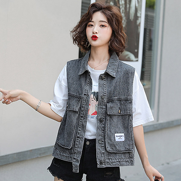 Moteriška džinsinė liemenė su didele kišene