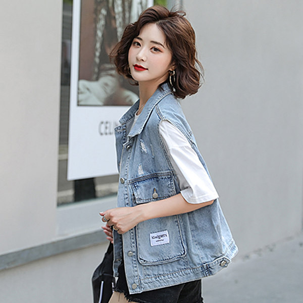 Moteriška džinsinė liemenė su didele kišene