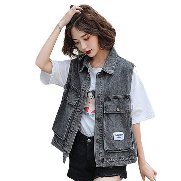 Moteriška džinsinė liemenė su didele kišene