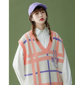 Ženski karirani prsluk s V-izrezom