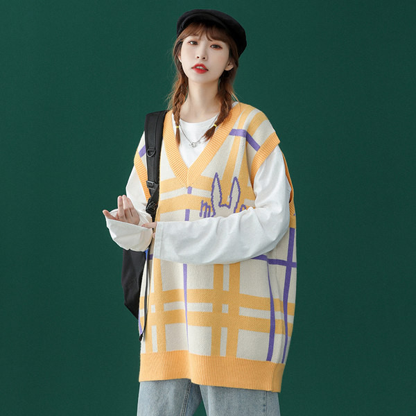 Ženski karirani prsluk s V-izrezom