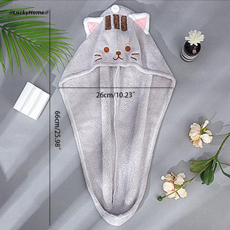 Prosop de păr din catifea Coral Wrap Turban Călărie de duș cu uscare rapidă cu nasturi Drăguț Pisică Microfibră Baie super absorbantă