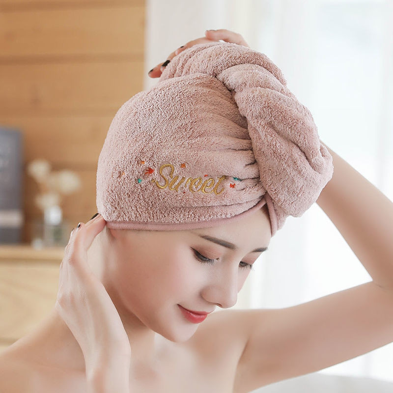Capac de uscare a parului, floare dulce brodata pentru femei, prosop absorbant de par, drăguț, prosop uscat, pentru femeie, turban, înveliș pentru cap