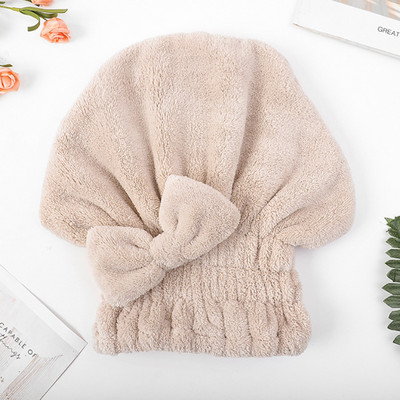 Girls Quick Dry Hair Cap Coral Fleece Pure Color nedvszívó száraz hajtörölköző Bowknot zuhanysapka fejfedő SPA zuhanyfejpánt
