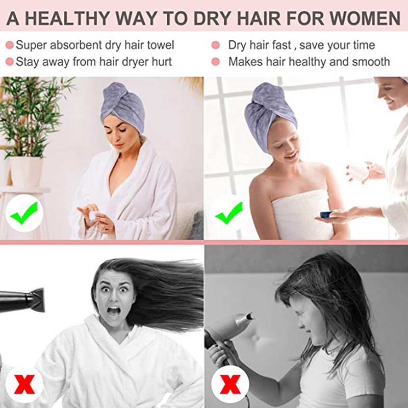 Prosop de păr din microfibră, pentru femei, pentru adulți, absorbant de baie, cu uscare rapidă, baie de acasă, duș mai gros, șapcă lungă și ondulată uscată