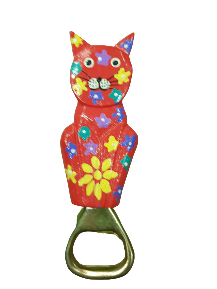 Отварачка Ahelos, Коте, Дървена, Ръчно рисувана, 12 см