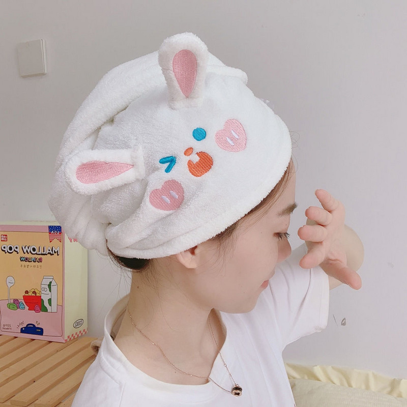 Șapcă de păr din microfibră Kawaii drăguță pentru femei Șapcă de duș magică prosop Căciuli de baie înfășurați părul lung Uscare rapidă cap moale de turban miraculos