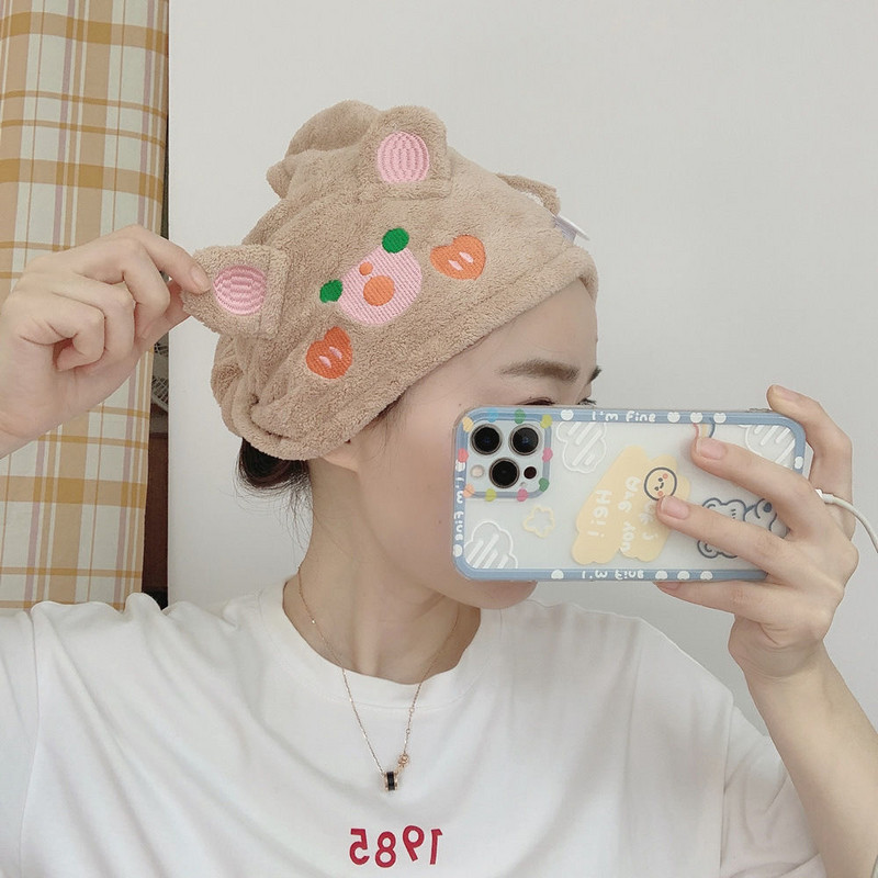Șapcă de păr din microfibră Kawaii drăguță pentru femei Șapcă de duș magică prosop Căciuli de baie înfășurați părul lung Uscare rapidă cap moale de turban miraculos