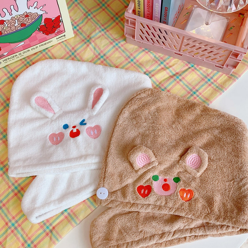 Șapcă de păr din microfibră Kawaii drăguță pentru femei Șapcă de duș magică prosop Căciuli de baie înfășurați părul lung Uscare rapidă cap moale de turban miraculos