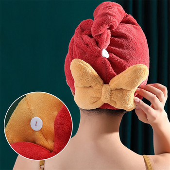 Desiger Сладка кърпа за коса с панделка Чудотворна шапка за коса от микрофибър за жени, спа, сауна, баня, душ, бързосъхнещи кърпи за възрастни