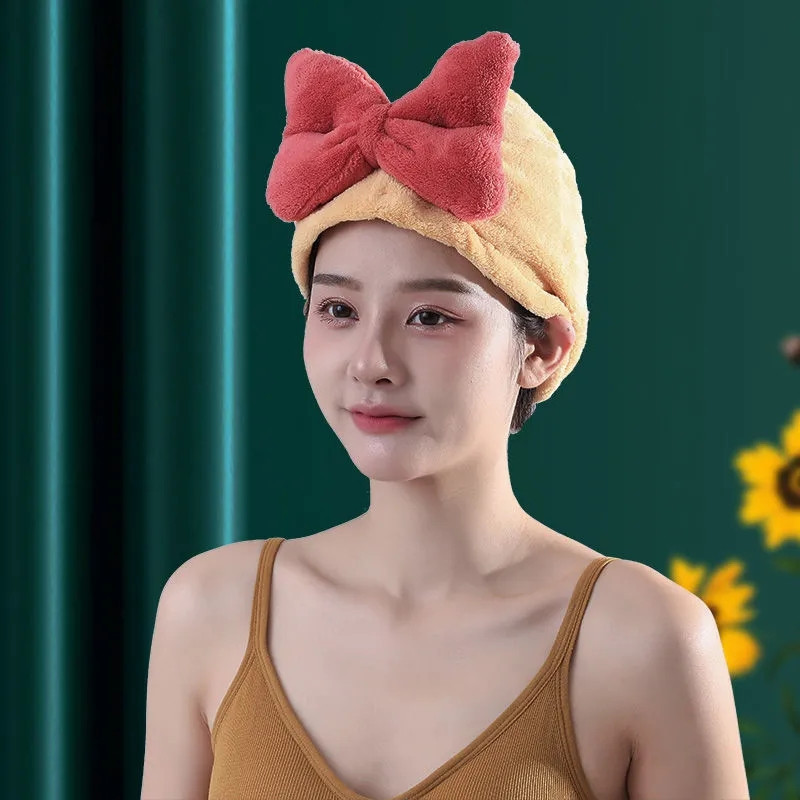 Desiger Prosop drăguț de păr cu bowknot, șapcă de păr din microfibră miraculoasă, pentru femei, spa, saună, baie, duș, uscare rapidă, prosoape pentru adulți