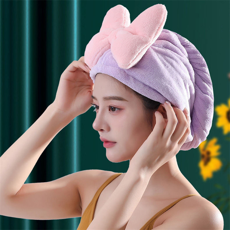 Desiger Prosop drăguț de păr cu bowknot, șapcă de păr din microfibră miraculoasă, pentru femei, spa, saună, baie, duș, uscare rapidă, prosoape pentru adulți